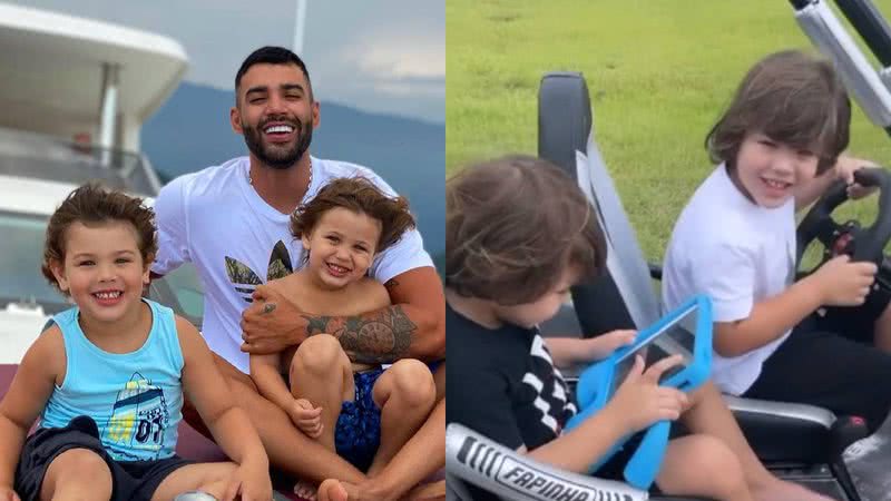 Aos 4 anos, filho de Gusttavo Lima surge dirigindo mini buggy e leva irmão caçula na carona - Reprodução/Instagram