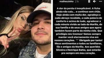 Cantor que vivia romance com Marília Mendonça desabafa: "Estou sem chão" - Reprodução/Instagram