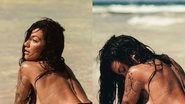 Gabi Prado surge com seios ‘à milanesa’ ao fazer topless em praia - Instagram/Sérgio Mota