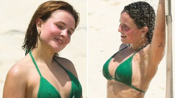 De biquíni, Larissa Manoela deixa tatuagem na virilha escapar ao curtir praia com o namorado - AgNews/Dilson Silva e Fabricio Pioyani
