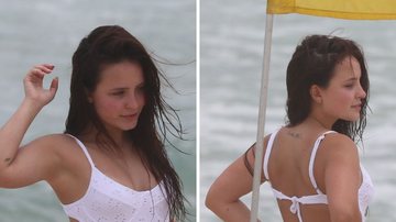 Alerta de beldade: Larissa Manoela vai à praia com maiô branco e deixa corpão marcado - AgNews
