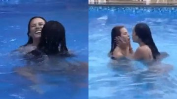 A Fazenda 13: Dayane e Aline esquentam o clima e protagonizam beijos na piscina: "Bunda gostosa" - Reprodução/Record TV