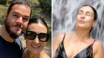 De maiô, Fátima Bernardes exibe corpão em banho de cachoeira com o namorado: "Felicidade no olhar" - Reprodução/Instagram