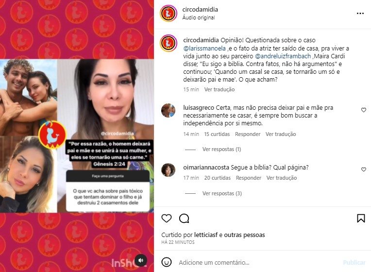 Maíra Cardi sobre caso Larissa Manoela