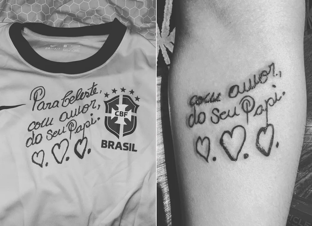 Caçula de Pelé tatua recado que o pai escreveu a próprio punho: "Sempre comigo"