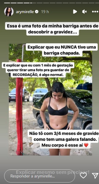Grávida, namorada de João Gomes rebate críticas à barriga: "Meu corpo é esse"