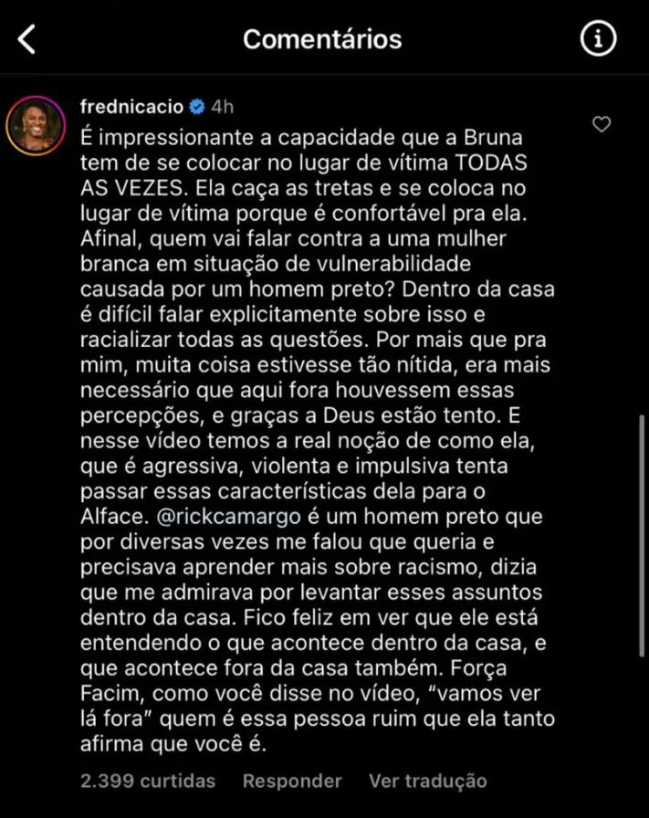 Fred Nicácio comentando sobre a briga de Ricardo Camargo e Bruna Griphao