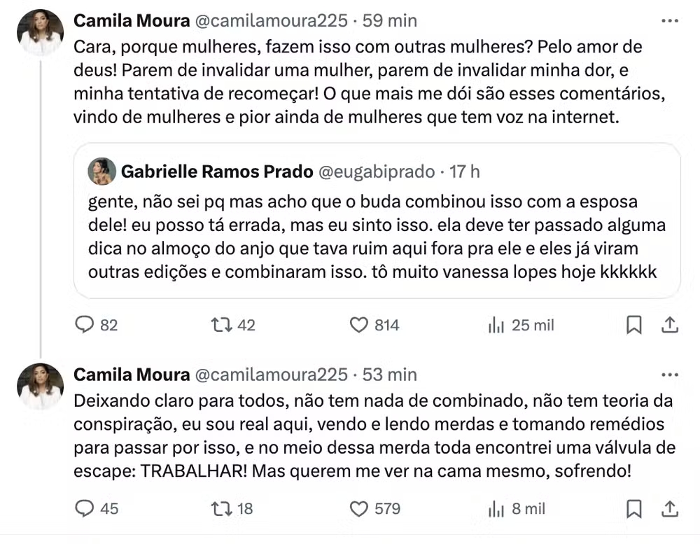 Camila Moura esclarece rumores sobre BBB 24