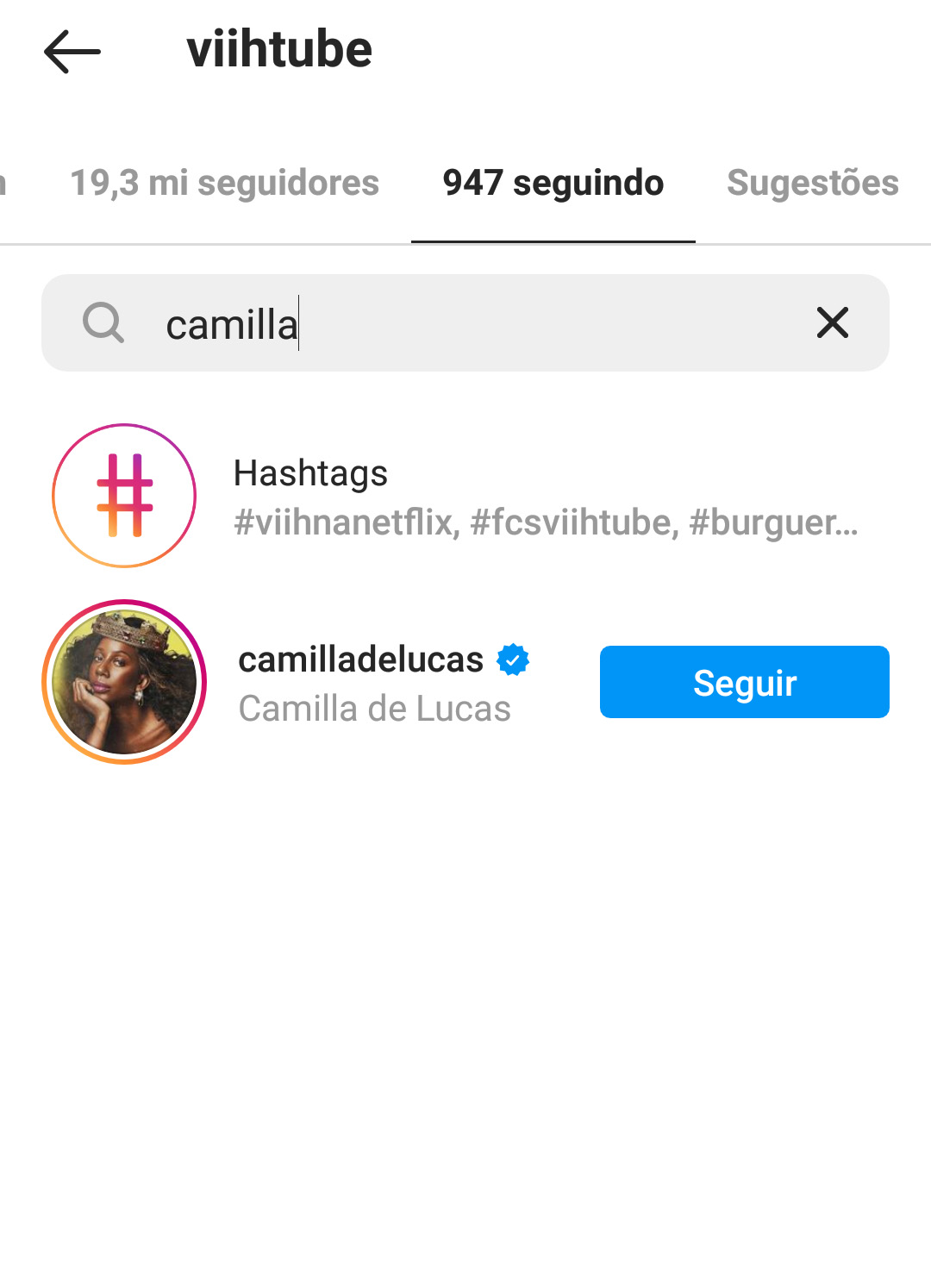 Camilla deixou de seguir Viih Tube