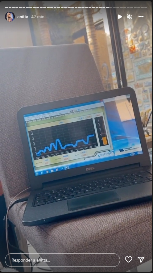 Foto retirada dos Stories de Anitta mostrando um monitor usado no exame de biofeedback