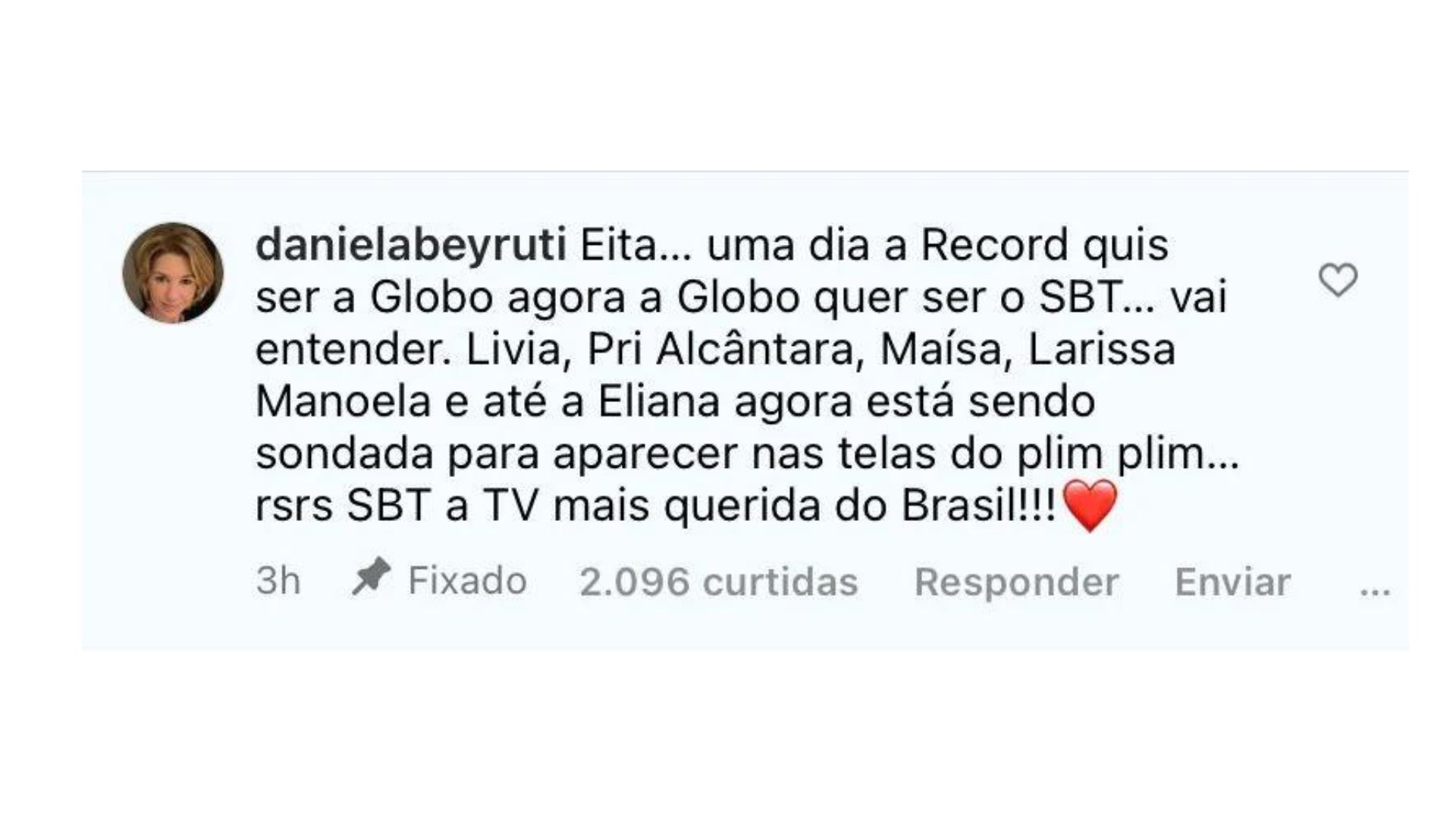 Daniela Beyruti alfineta a Globo