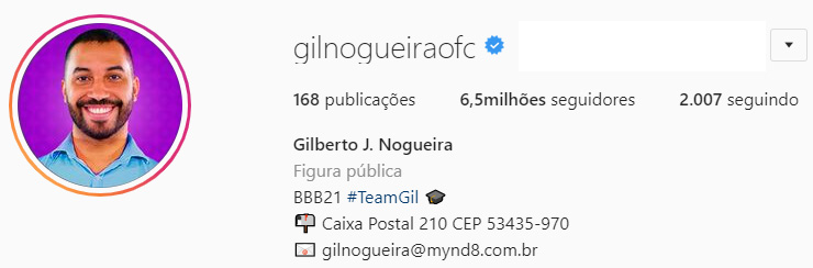 Gilberto do BBB21 perde seguidores