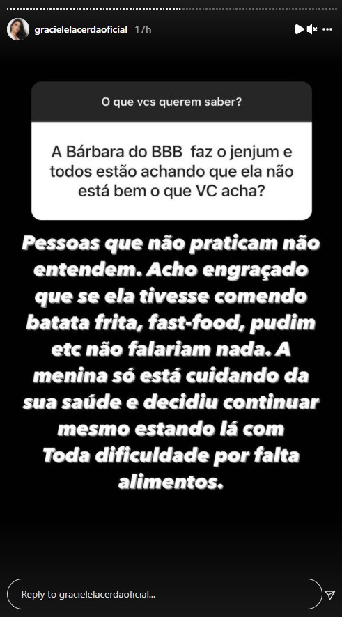 Graciele Lacerda defende Bárbara do BBB22