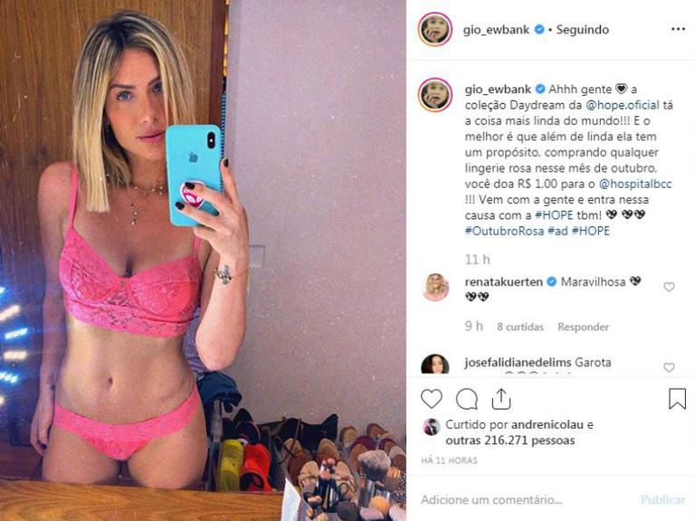 Giovanna Ewbank eleva a temperatura em clique de lingerie rosa 