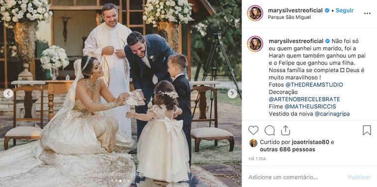 Mary Silvestre - ex-coleguinha do Caldeirão do Huck - se casa com vestido de noiva dourado