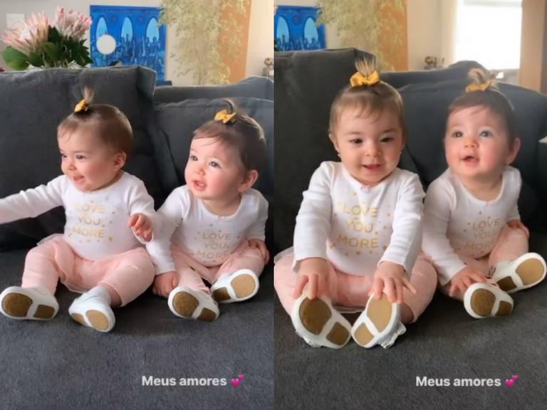 Fabiana Justus veste as gêmeas com o mesmo look: ''É muita fofura!''