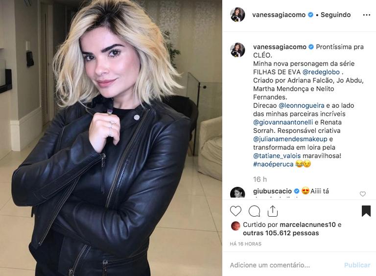 Vanessa Giácomo fica loira para nova série da Globo