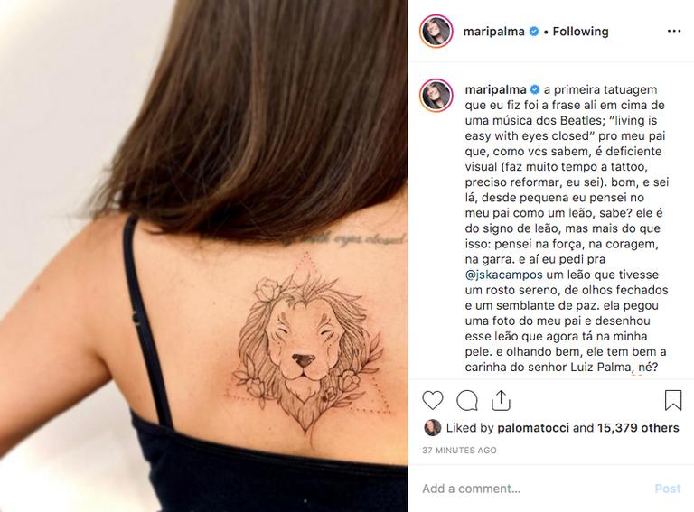Mari Palma faz tatuagem em homenagem ao pai