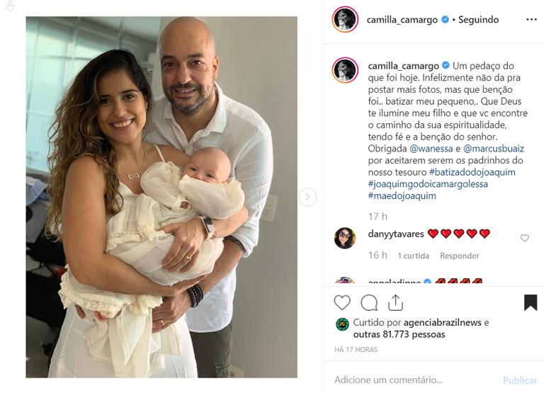 Camilla Camargo registra encontro familiar no batizado de seu filho, Joaquim