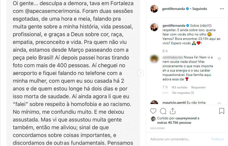 Fernanda Gentil reage a críticas nas redes sociais