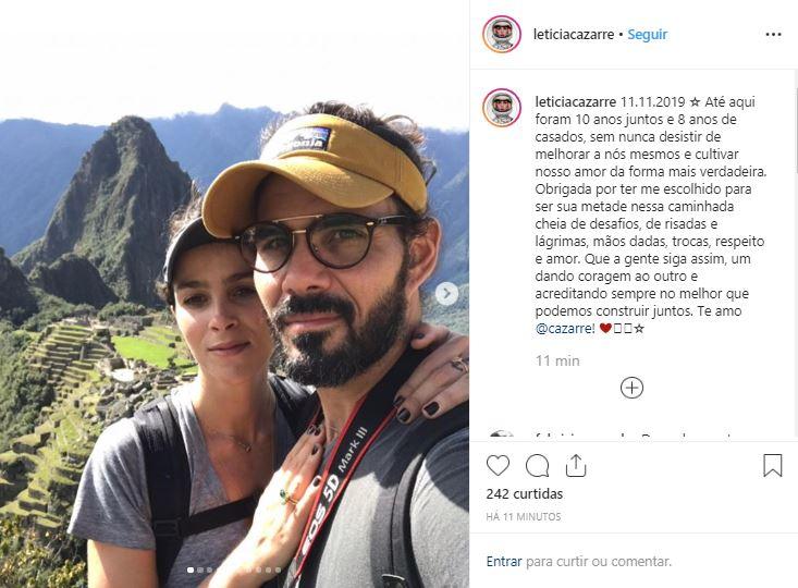 Leticia Cazarré homenageou o marido nas redes sociais