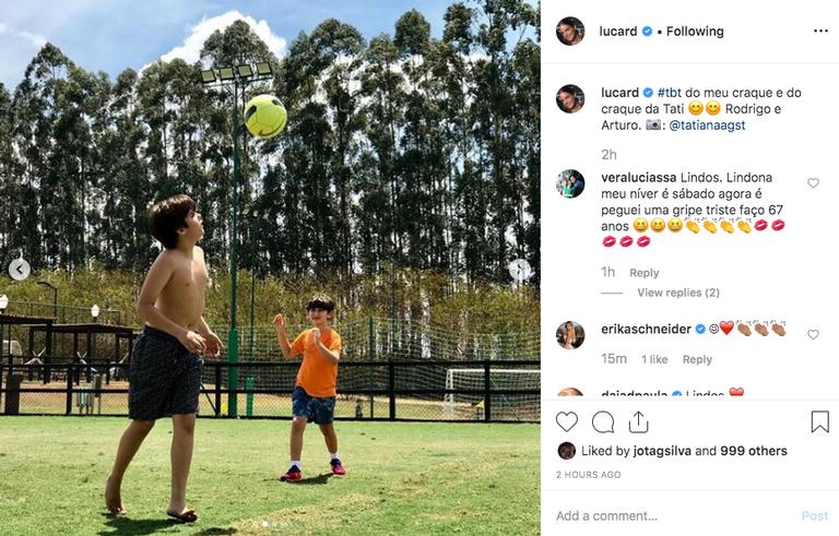 Filho caçula de Faustão mostra talento no futebol em registro da mãe, Luciana Cardoso