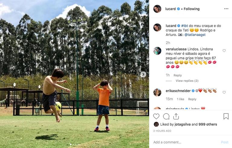 Filho caçula de Faustão mostra talento no futebol em registro da mãe, Luciana Cardoso