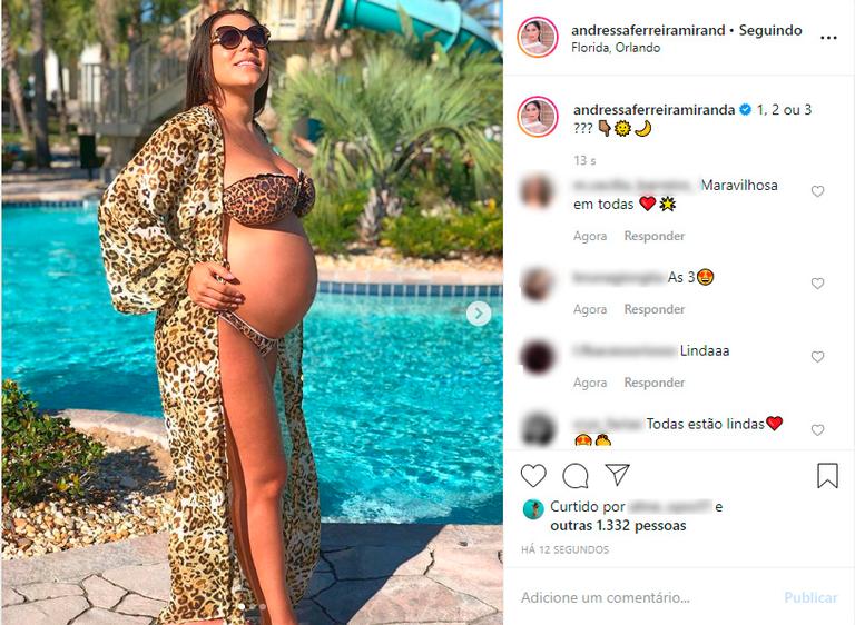 Andressa Ferreira Miranda posa de biquíni no oitavo mês da gravidez