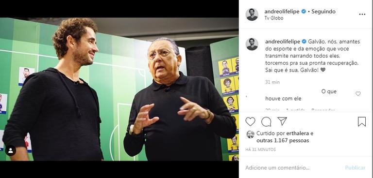 Galvão Bueno recebe apoio de Felipe Andreoli