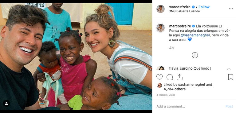 Sasha Meneghel faz nova missão humanitária na África