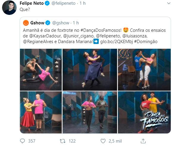 Globo se confunde e quase leva Felipe Neto para o 'Dança dos Famosos'