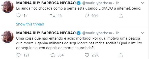 Marina Ruy Barbosa critica a atitude de seguidores