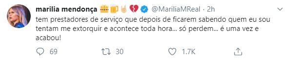 Marília Mendonça disse que é vítima de tentativa de extorsão