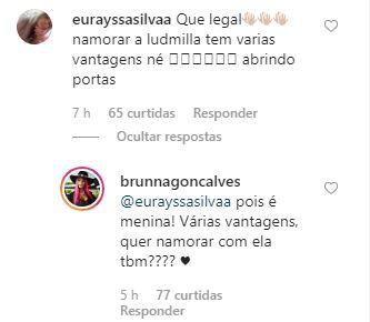Brunna Gonçalves responde a insinuação de seguidora nas redes