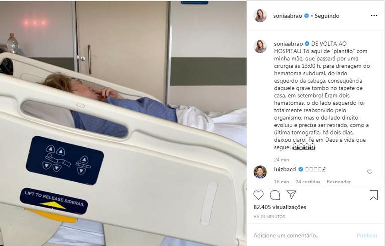 Sonia Abrão acompanha mãe no hospital após acidente