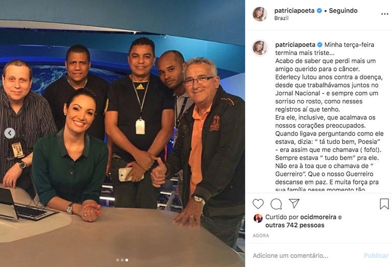 Patricia Poeta lamenta a morte de funcionário do Jornal Nacional