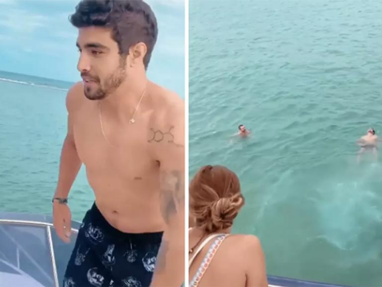 Caio Castro compartilha vídeo com Grazi Massafera durante viagem de férias
