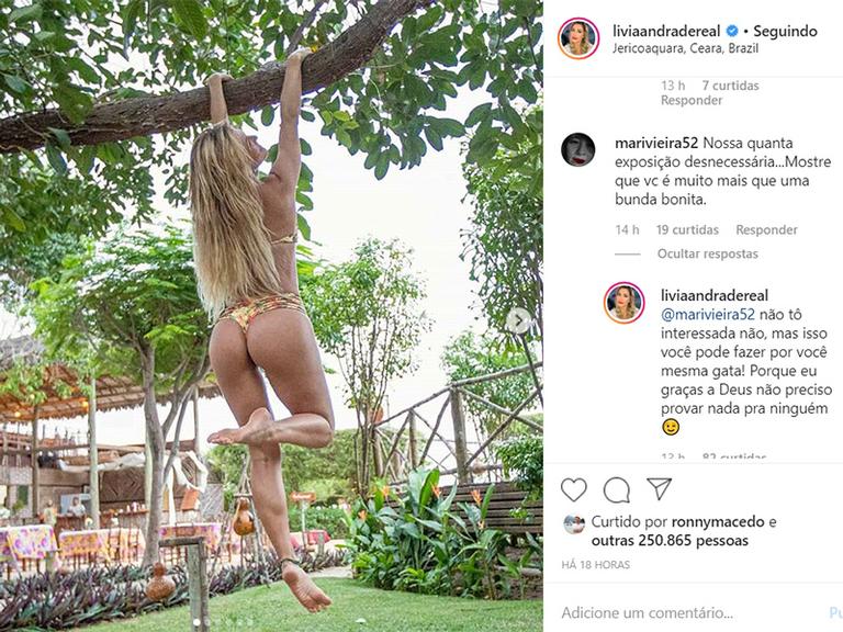 Lívia Andrade detona fã que criticou foto de biquíni