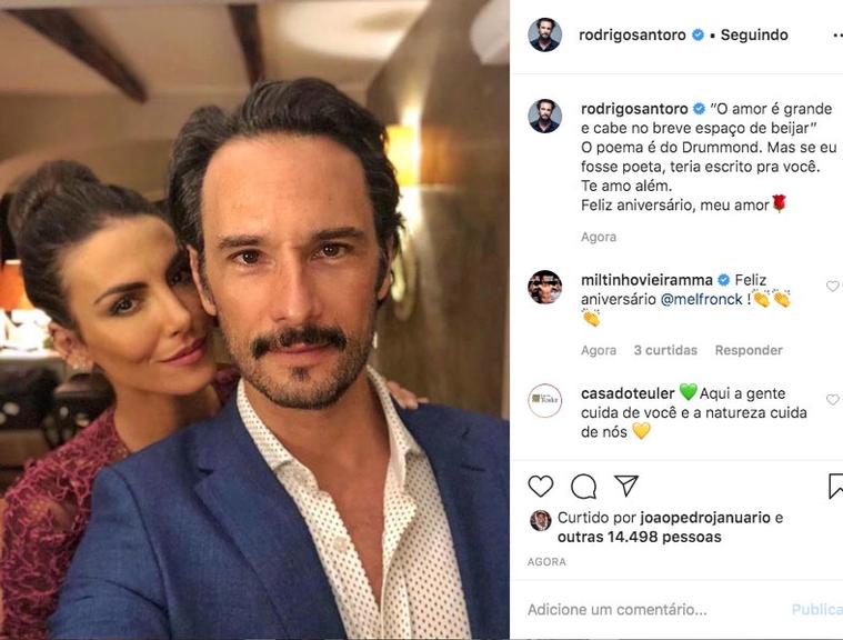 Rodrigo Santoro surge com a esposa em foto rara e se declara