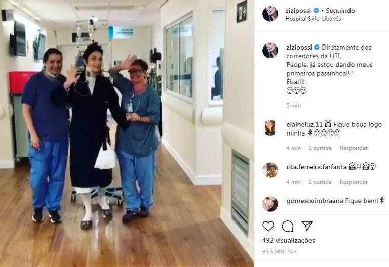 Após cirurgia, Zizi Possi mostra recuperação ao caminhar pelo hospital