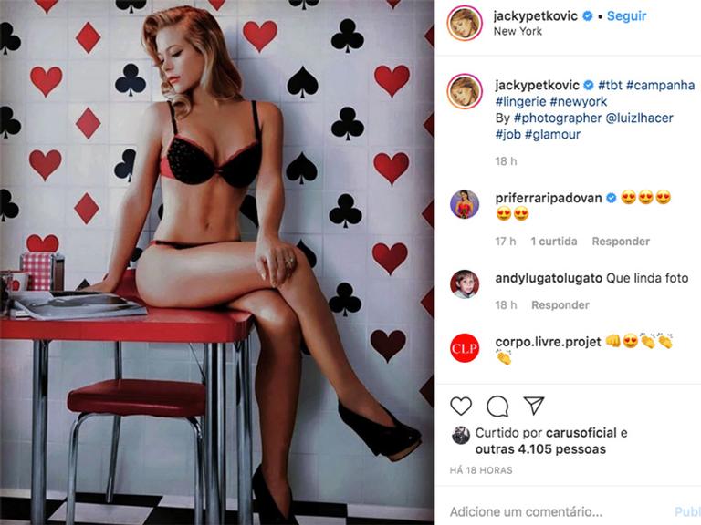 Jackeline Petkovic sensualiza ao exibir o corpão em fotos de roupa íntima
