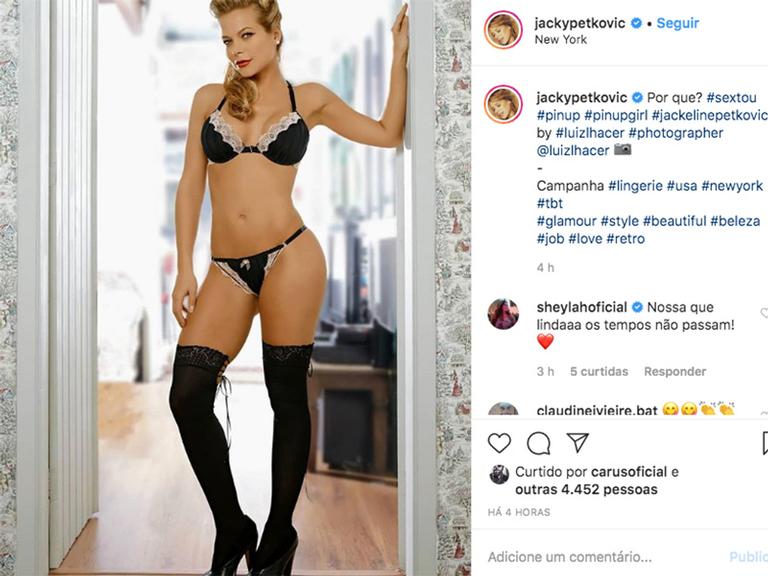 Jackeline Petkovic sensualiza ao exibir o corpão em fotos de roupa íntima