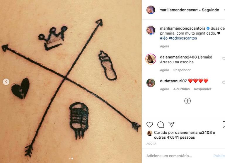 Marília Mendonça faz tatuagem com o nome do filho, Léo