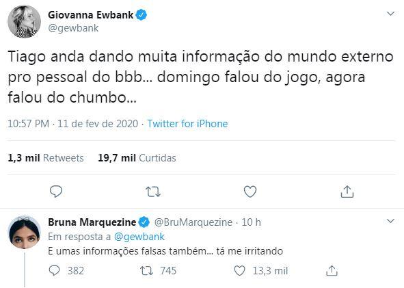 Giovanna Ewbank e Bruna Marquezine criticam Tiago Leifert