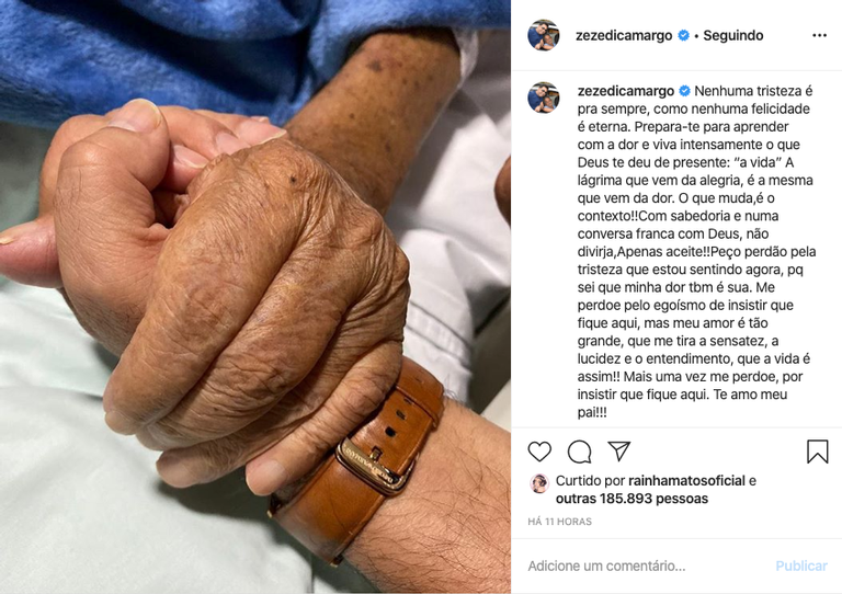 Zezé Di Camargo desabafa nas redes ao ver pai em hospital