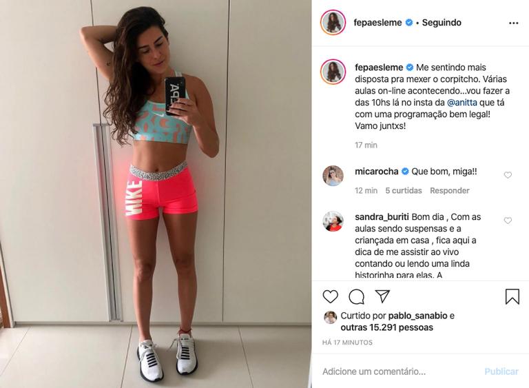 Fernanda Paes Leme encara rotina fitness durante quarentena