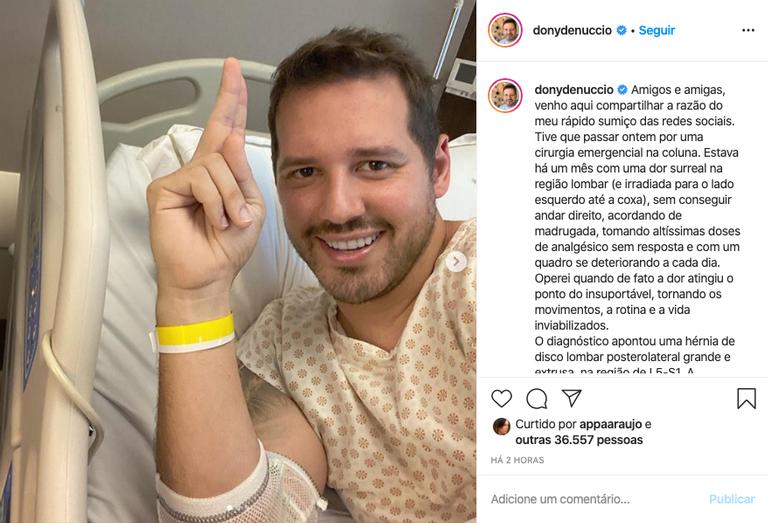 Dony de Nuccio tranquiliza fãs após passar por cirurgia emergencial