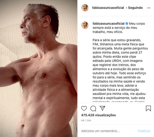 Fábio Assunção registra transformação após perder 27 quilos