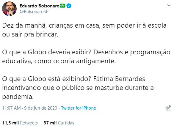 Eduardo Bolsonaro critica Fátima Bernardes