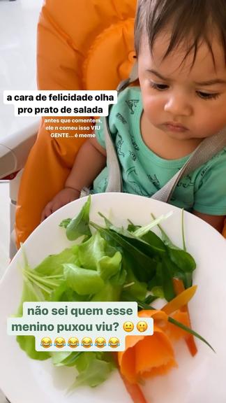 Marília Mendonça mostra expressão do filho ao se deparar com um prato de salada
